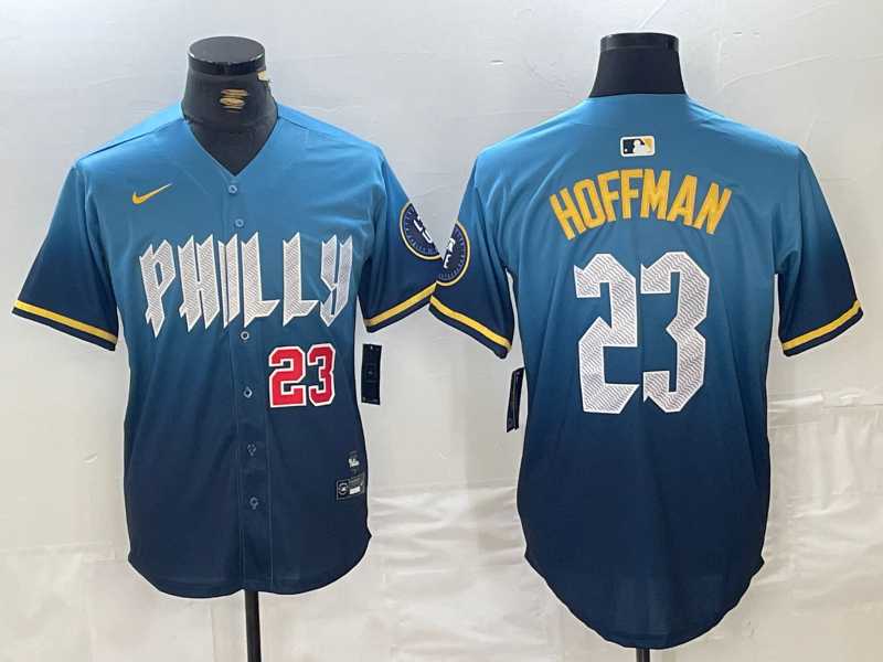 Men%27s Philadelphia Phillies #23 Jeff Hoffman Blue Number 2024 City Connect Limited Stitched Jersey